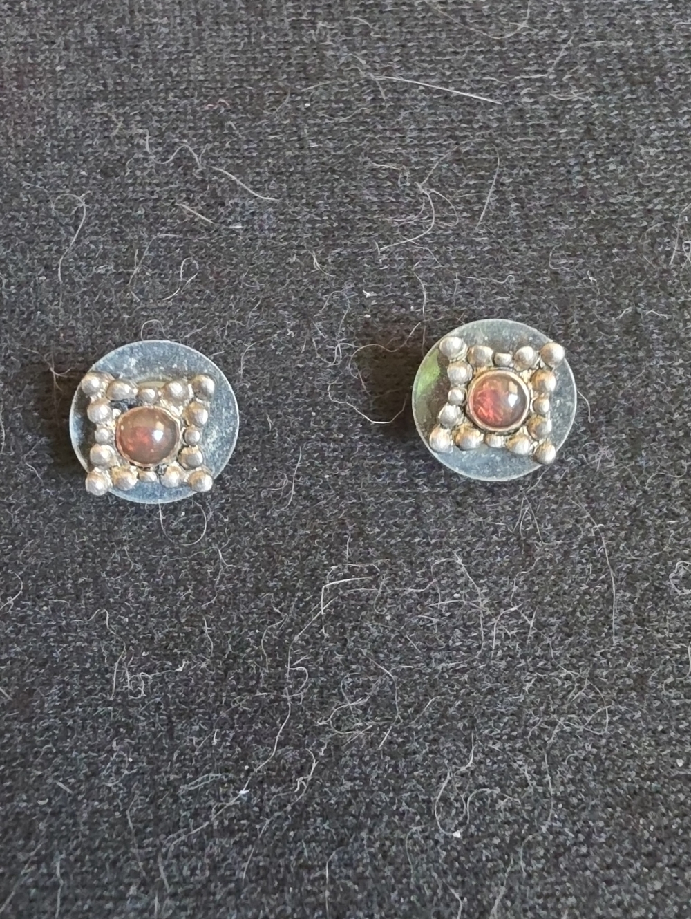 Silver Garnet Stone Stud Earrings